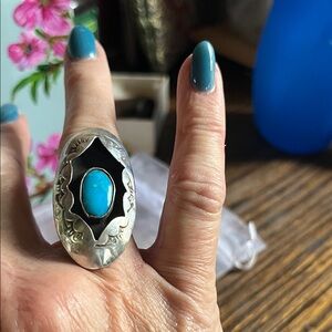 Silver and Turquoise Shadowbox Ring Vintage